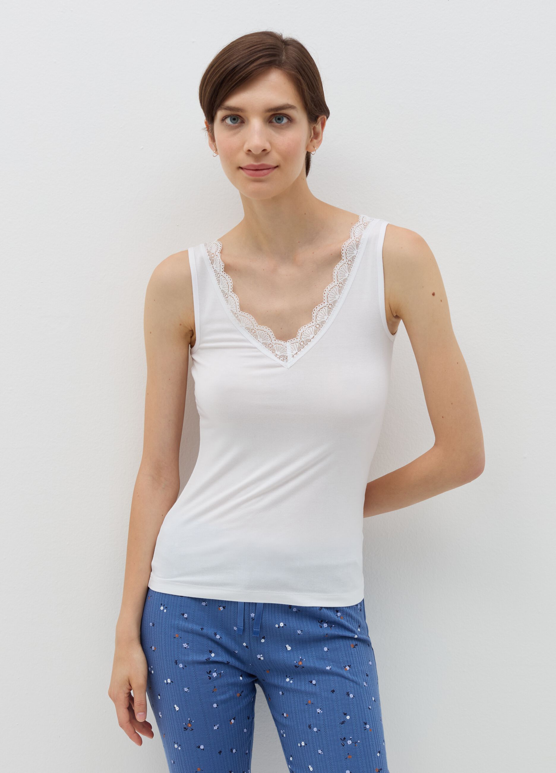 OVS Canotta in viscosa stretch con pizzo