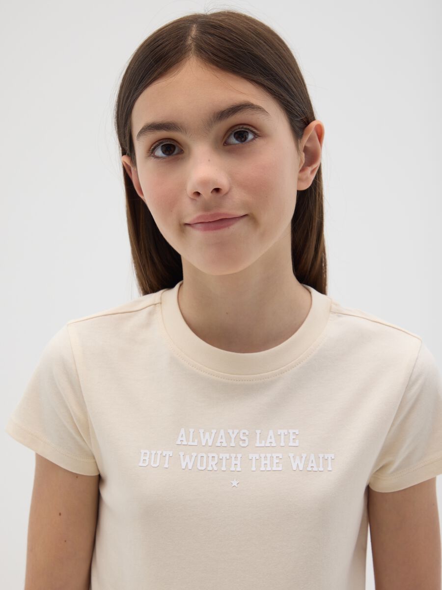 T-shirt da ragazza in puro cotone beige regular fit_2