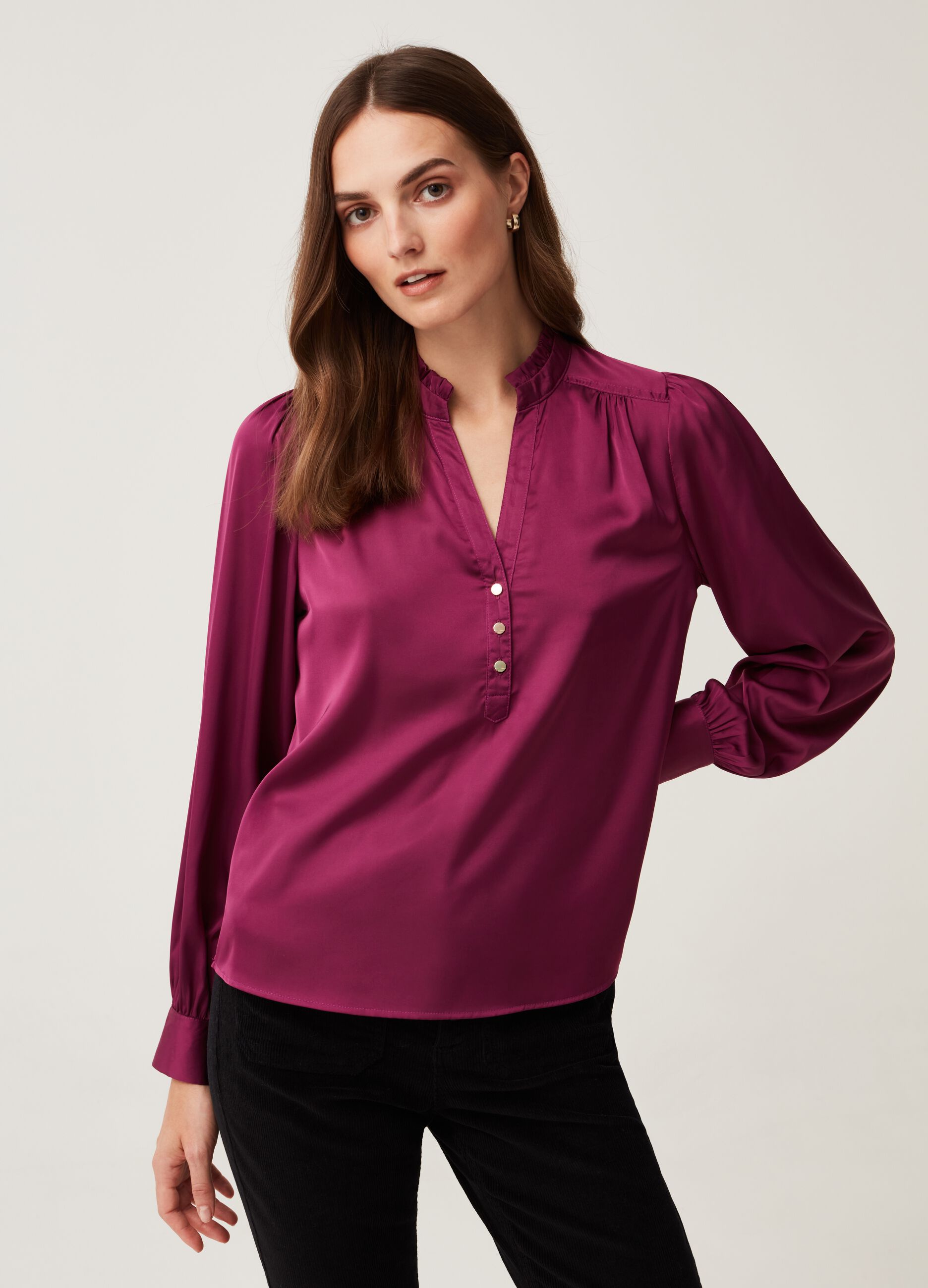 Satin blouse with gold buttons