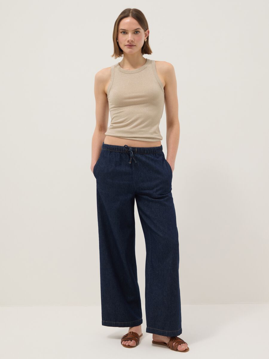 Beige glitter top with thin straps, regular fit_1