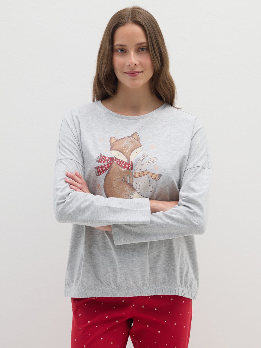 Multicolour polka dot pyjamas in regular fit cotton blend with print_1