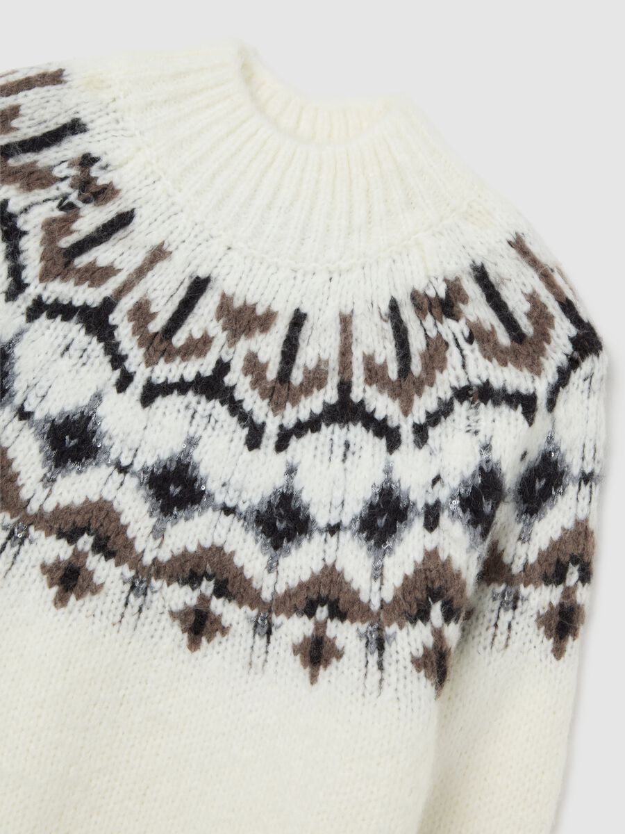 Maglione con collo vulcan bianco regular fit con motivi jacquard_5