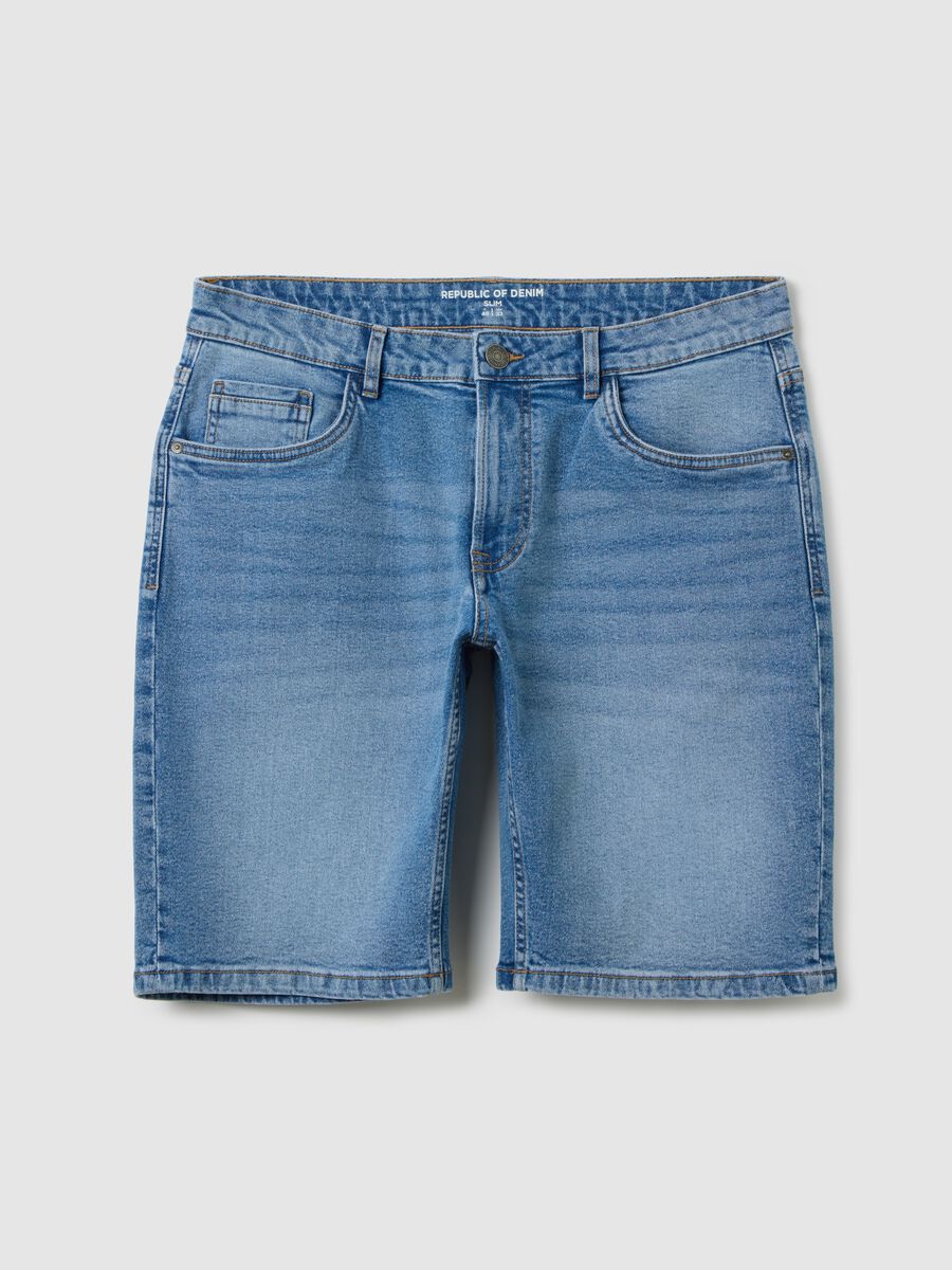 Men's Light Blue Slim Fit Denim Shorts_4