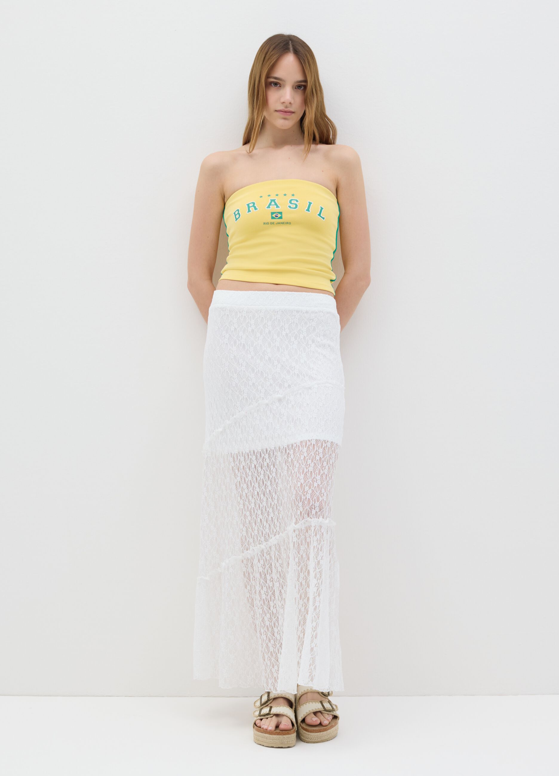 Gonna lunga da donna in pizzo bianco regular fit