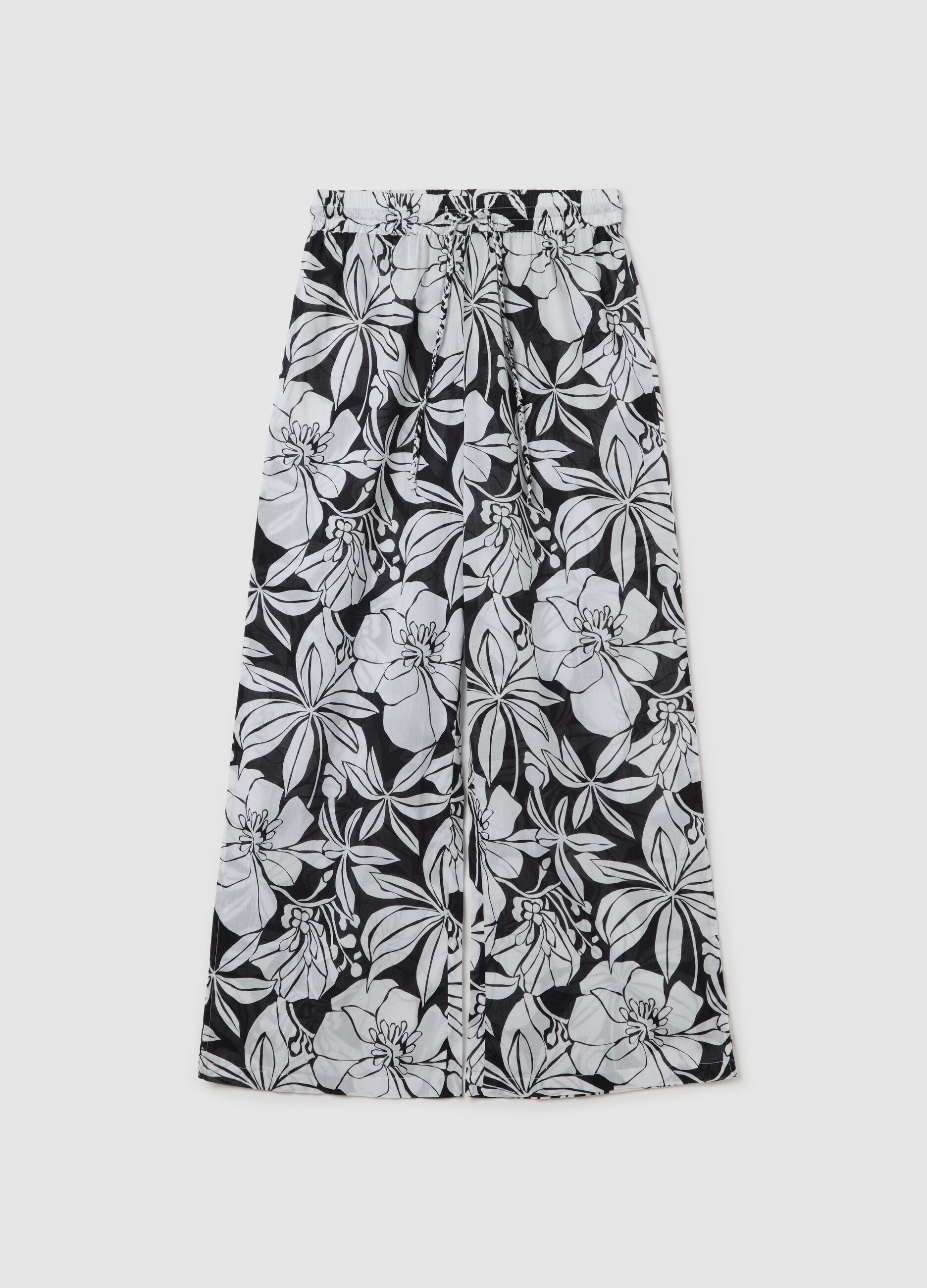 Pantalone lungo copricostume a fiori in cotone