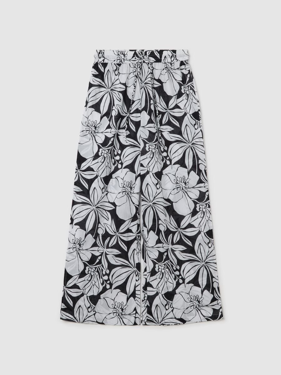 Long beach cover-up trousers with flowers in cotton_4
