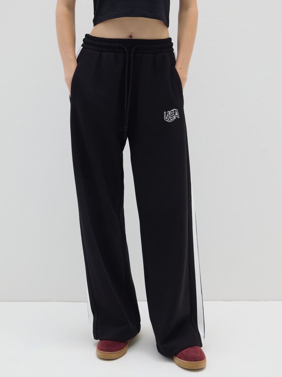 Pantaloni in misto cotone rossi a gamba larga_1