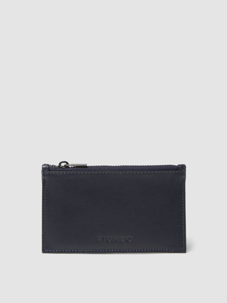 Portacarte blu in vera pelle con zip_0