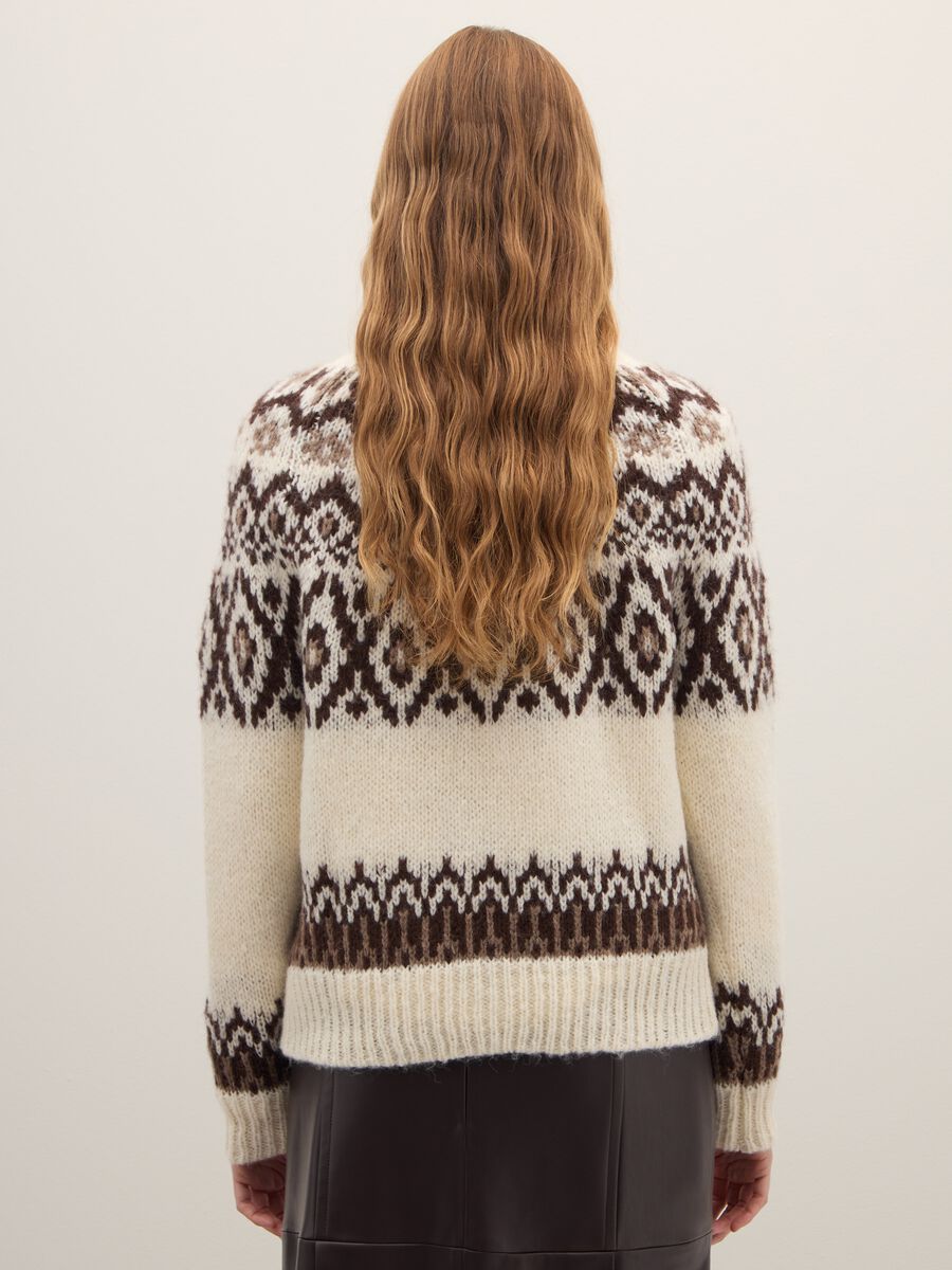 Beige pullover with multicolour jacquard patterns regular fit_3