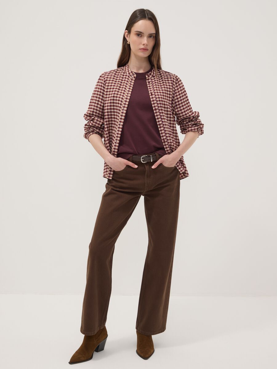 White checked stretch viscose shirt with mandarin collar_2