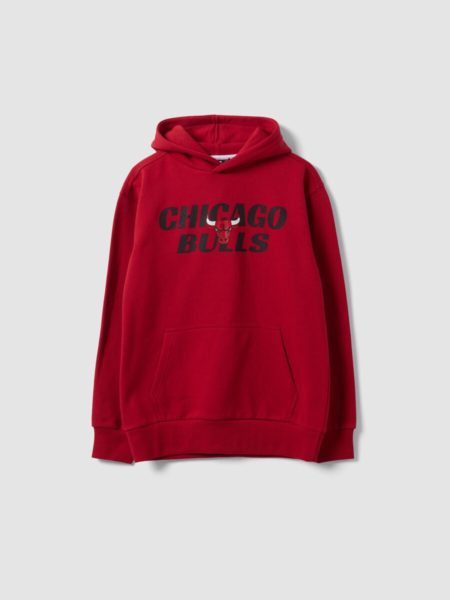 Felpa rossa con cappuccio in misto cotone e logo Chicago Bulls per ragazzo_3