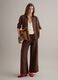 Brown pure linen drawstring trousers, straight fit_0
