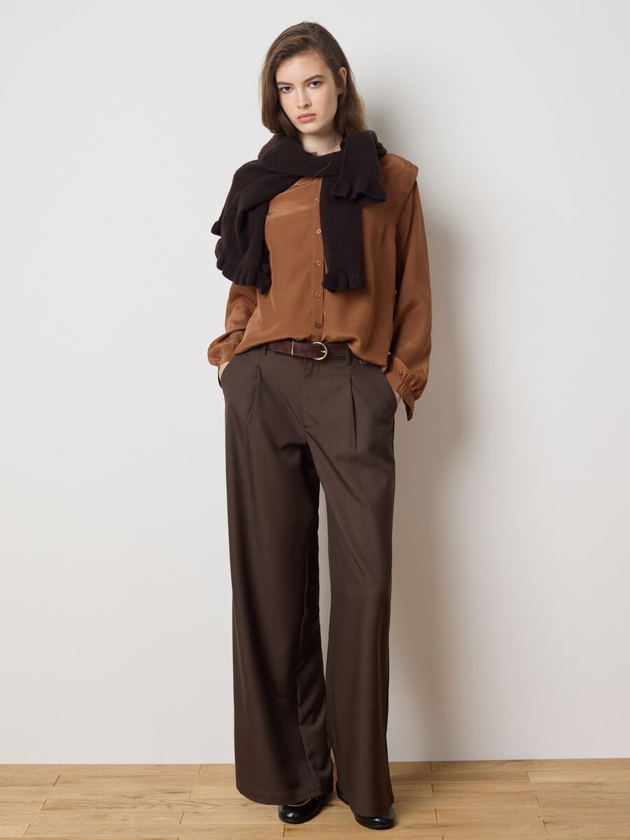 Brown long sleeve regular fit shirt with mandarin collar_2