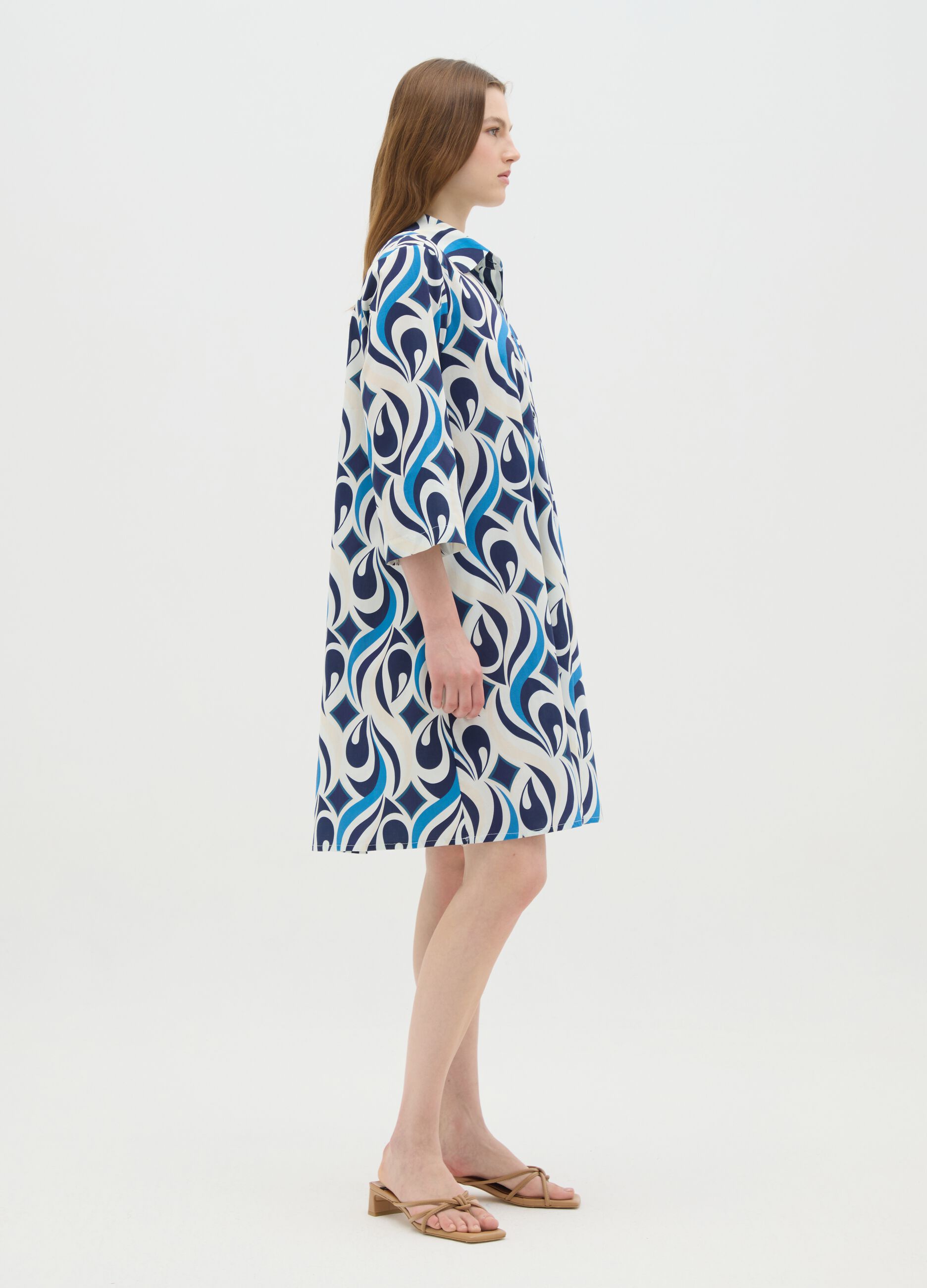Women's long cotton dress, multicolour, regular fit