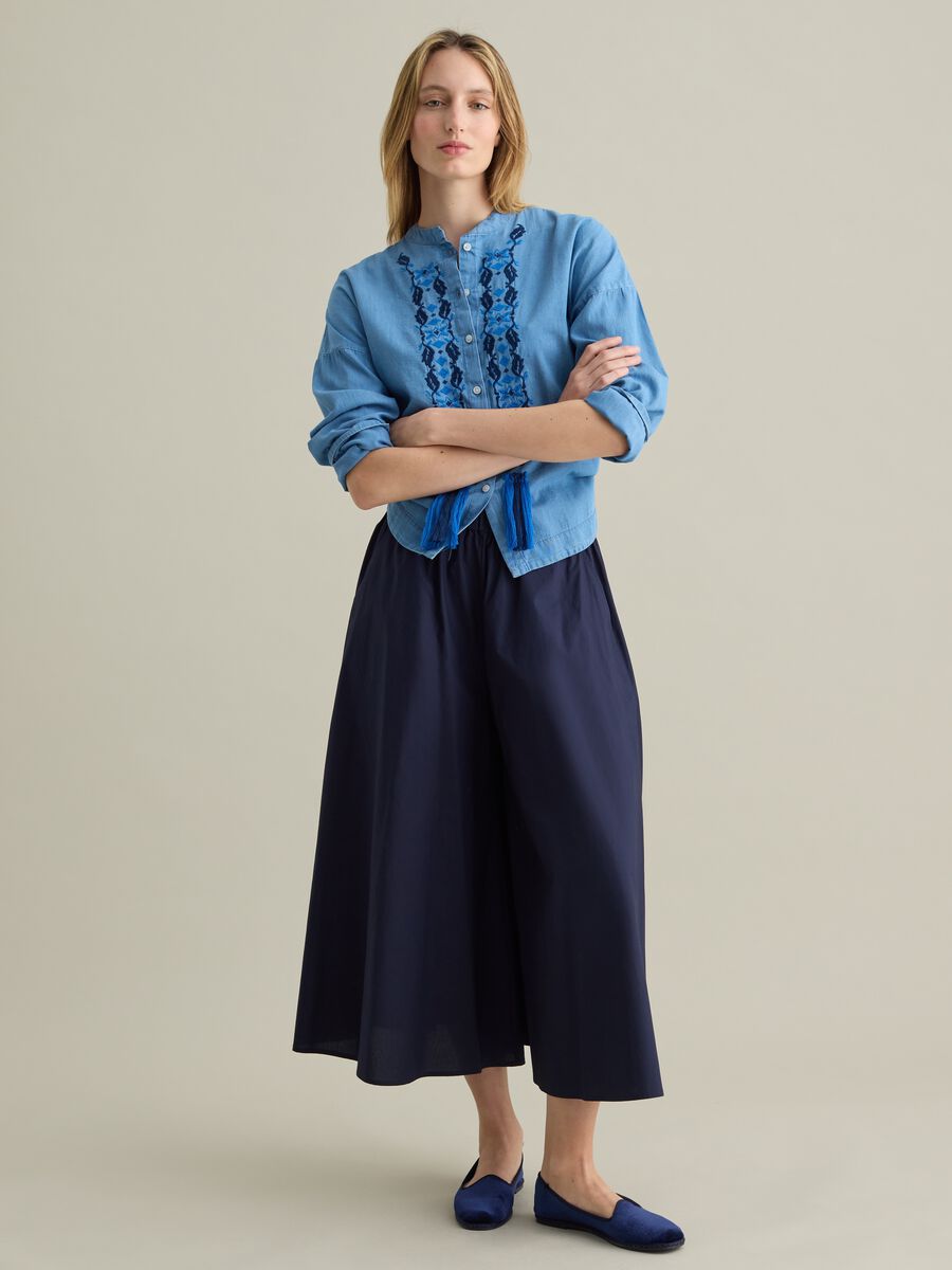 Women's oversized denim shirt in 100% cotton with regular fit and embroidery_1