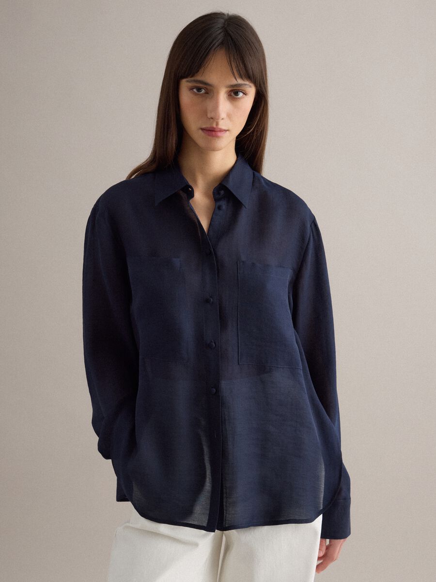 Blue long sleeve Lyocell shirt regular fit with classic collar_1