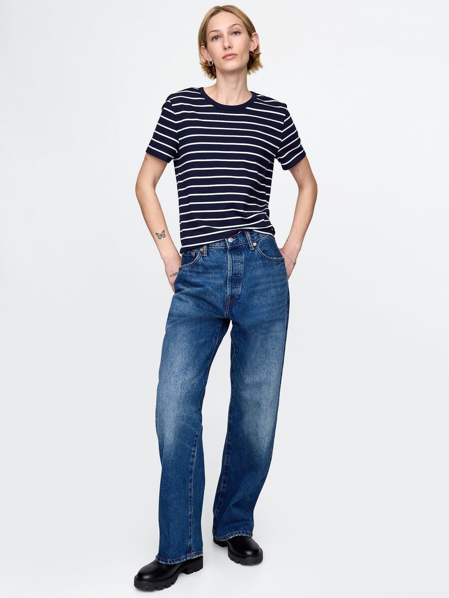 Blue and white striped pure cotton T-shirt_1