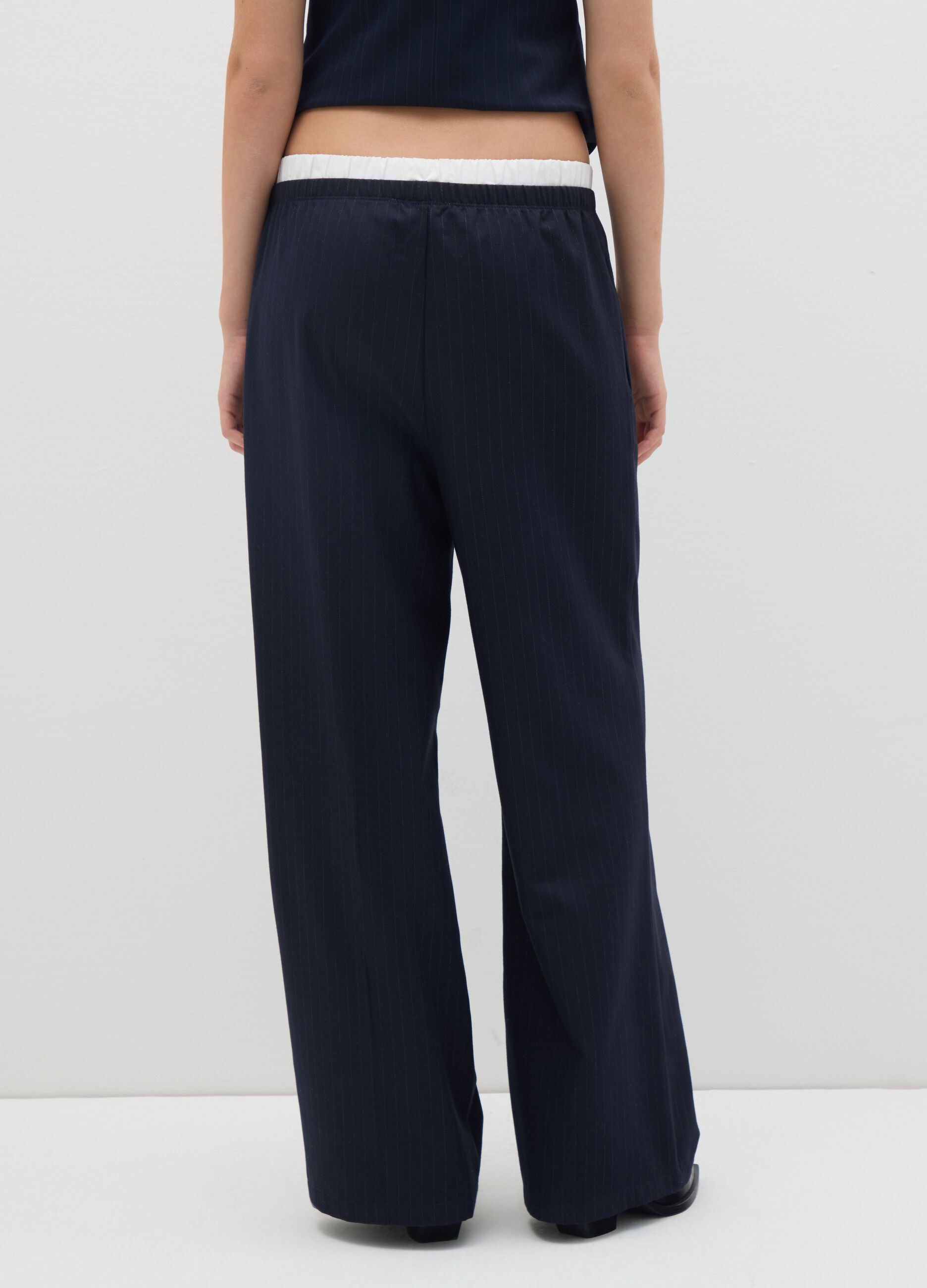 Blue Check Wide Leg Trousers