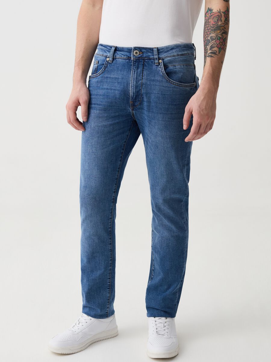 Jeans slim fit in cotone cross hatch_1