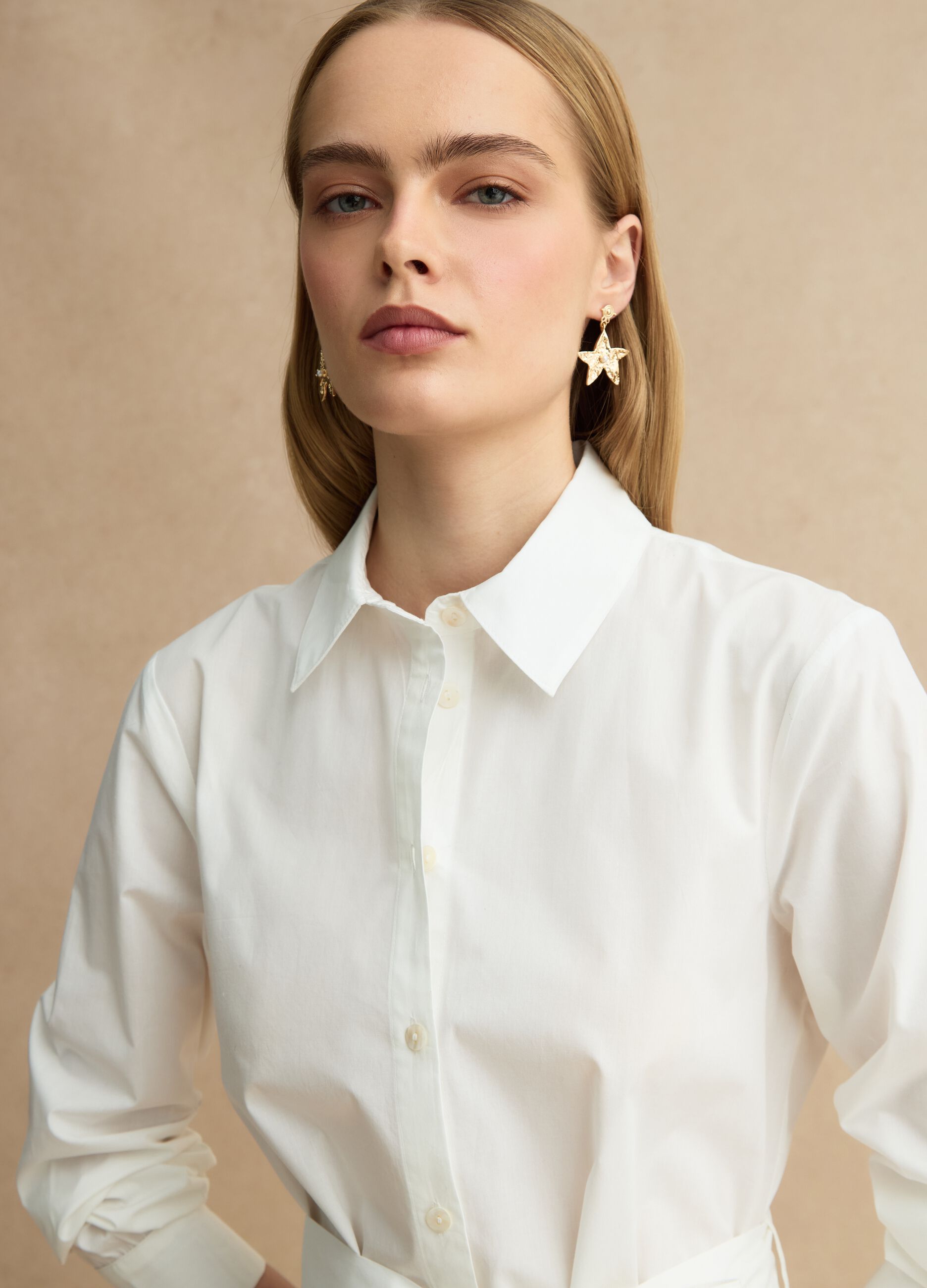 Abito lungo bianco in puro cotone regular fit con ricami