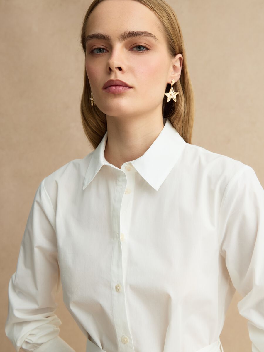 Abito lungo bianco in puro cotone regular fit con ricami_1