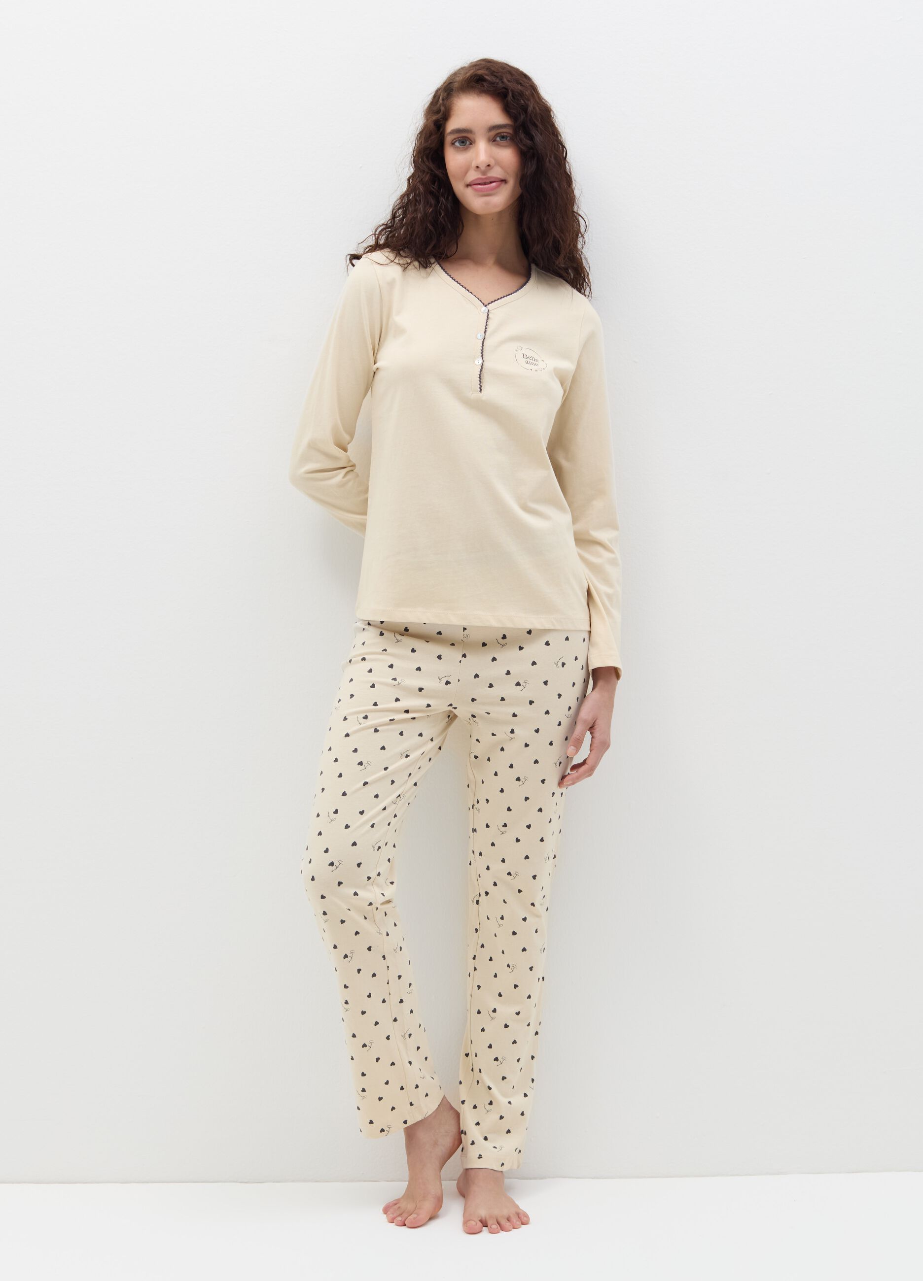 Pyjama bottoms with hearts and contrasting elastic