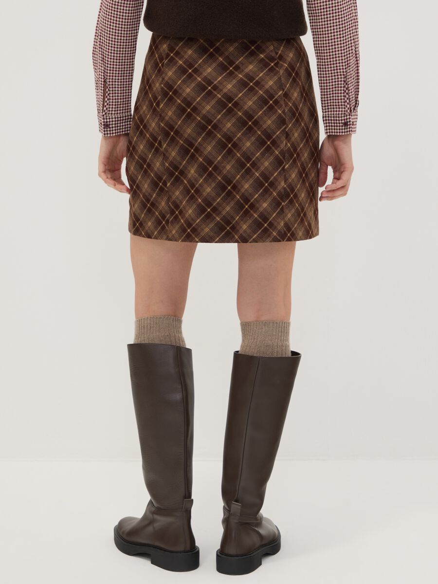 Brown stretch viscose checked skirt_3