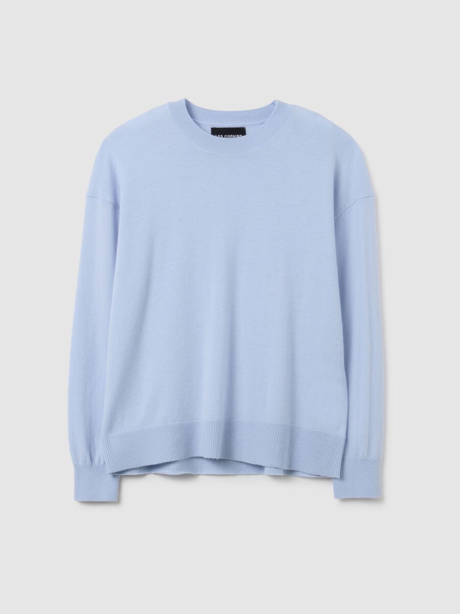 Regular fit light blue pure wool sweater_4