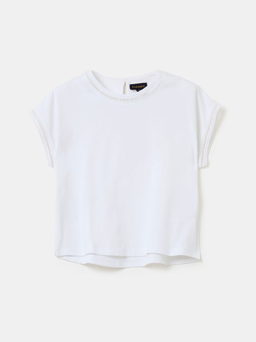 Solid colour T-shirt with openwork inserts_0