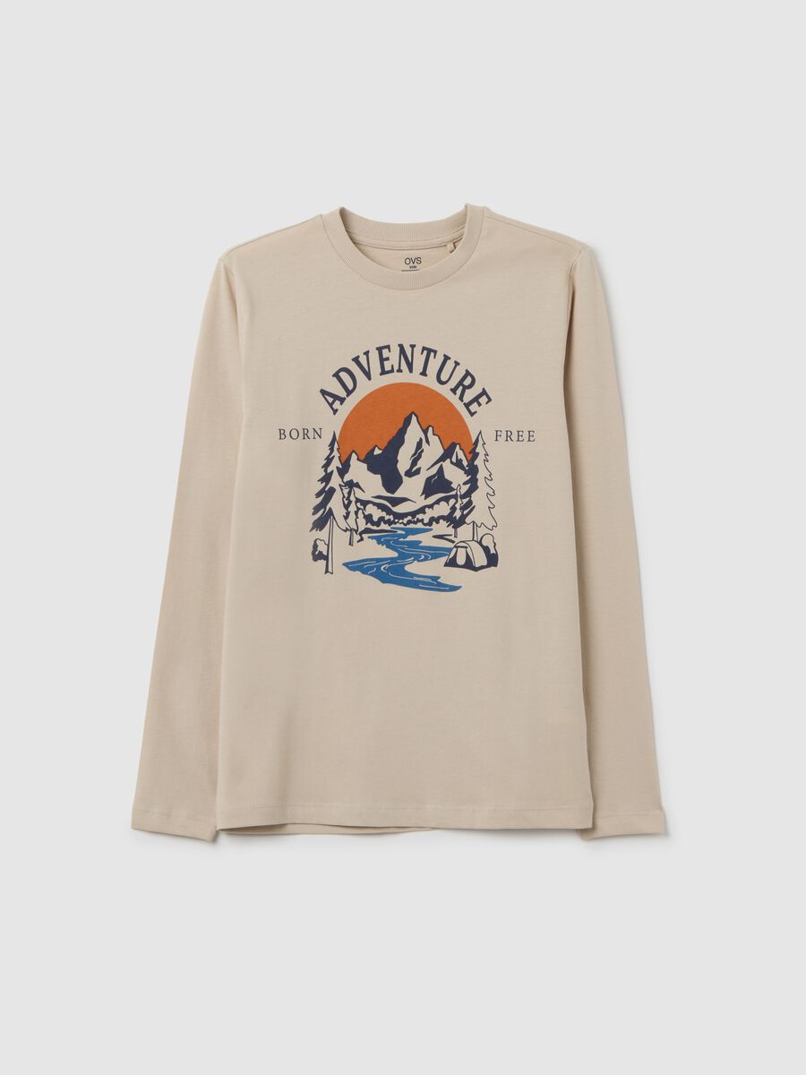 Maglia da ragazzo in puro cotone beige regular fit_0