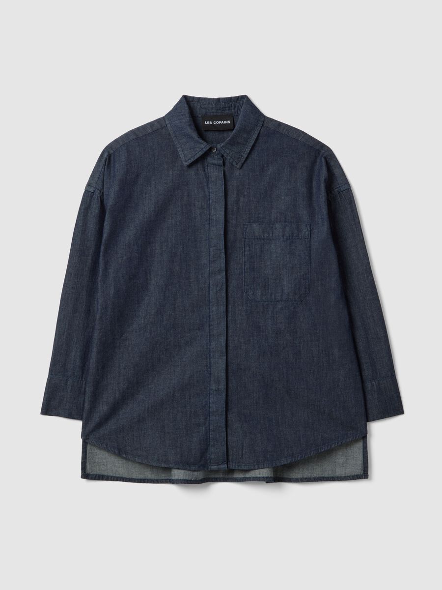 Oversized fit long shirt in pure blue denim cotton_0