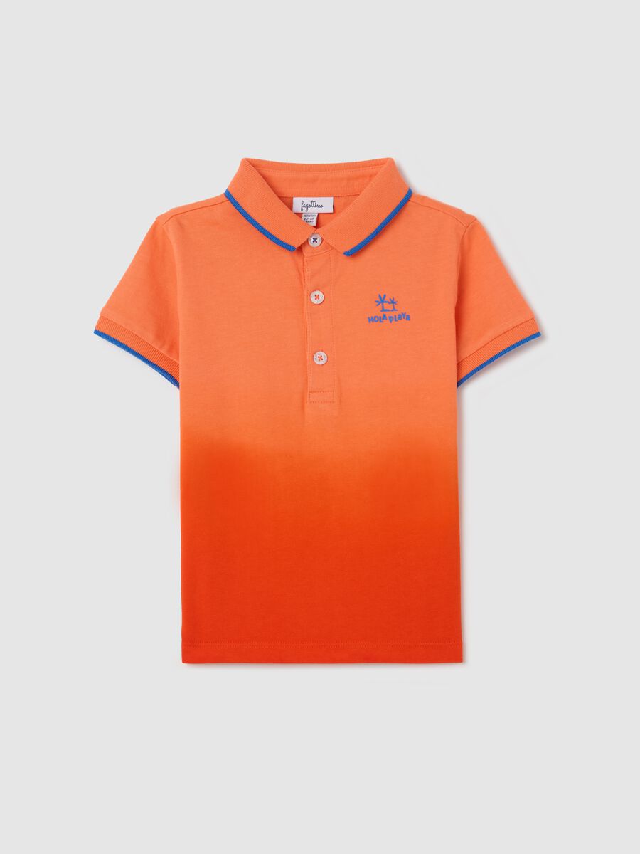 Orange cotton polo shirt with "Hola Playa" print_0