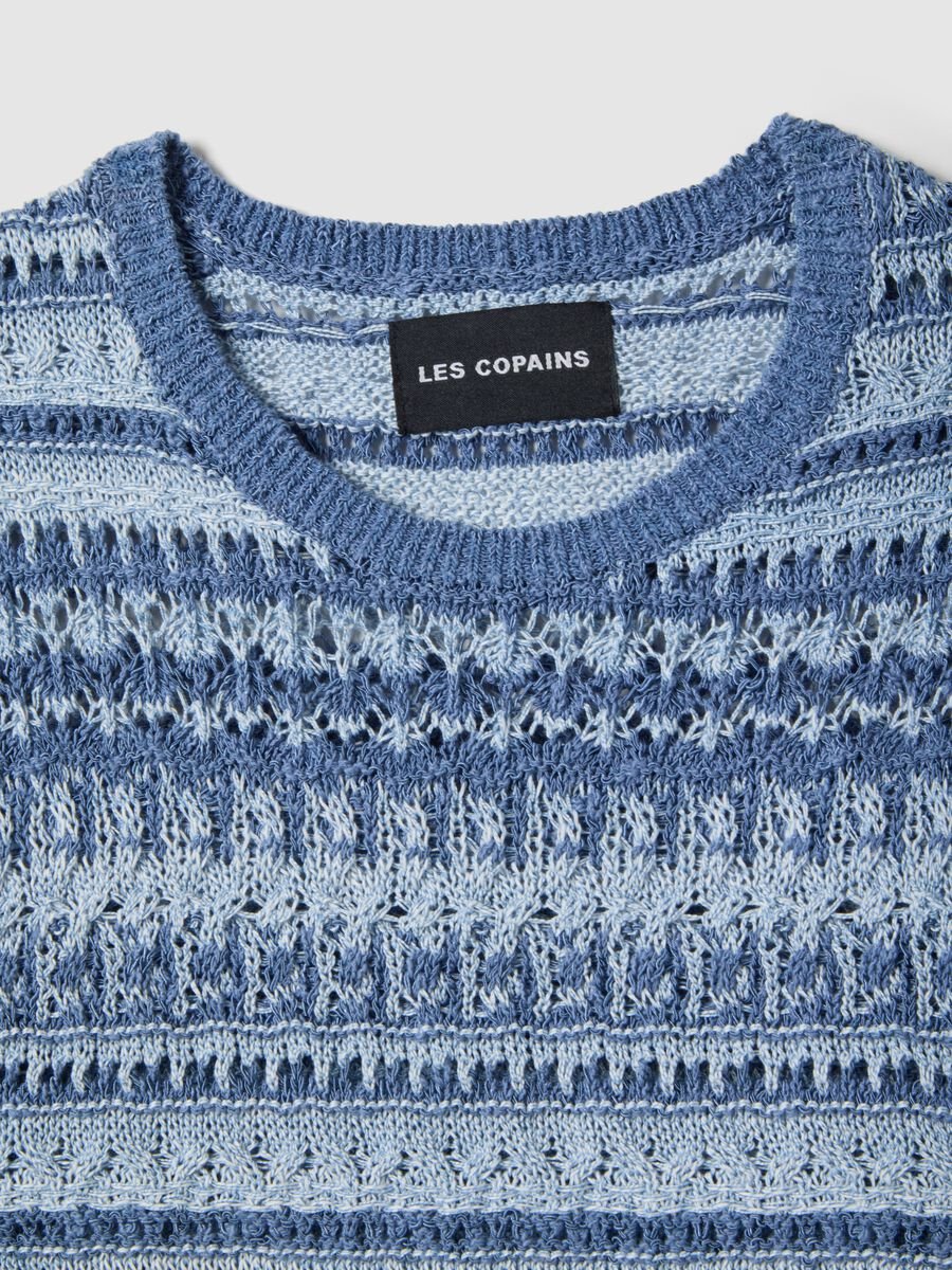 Blue cotton-blend regular fit knit patterned sweater_5