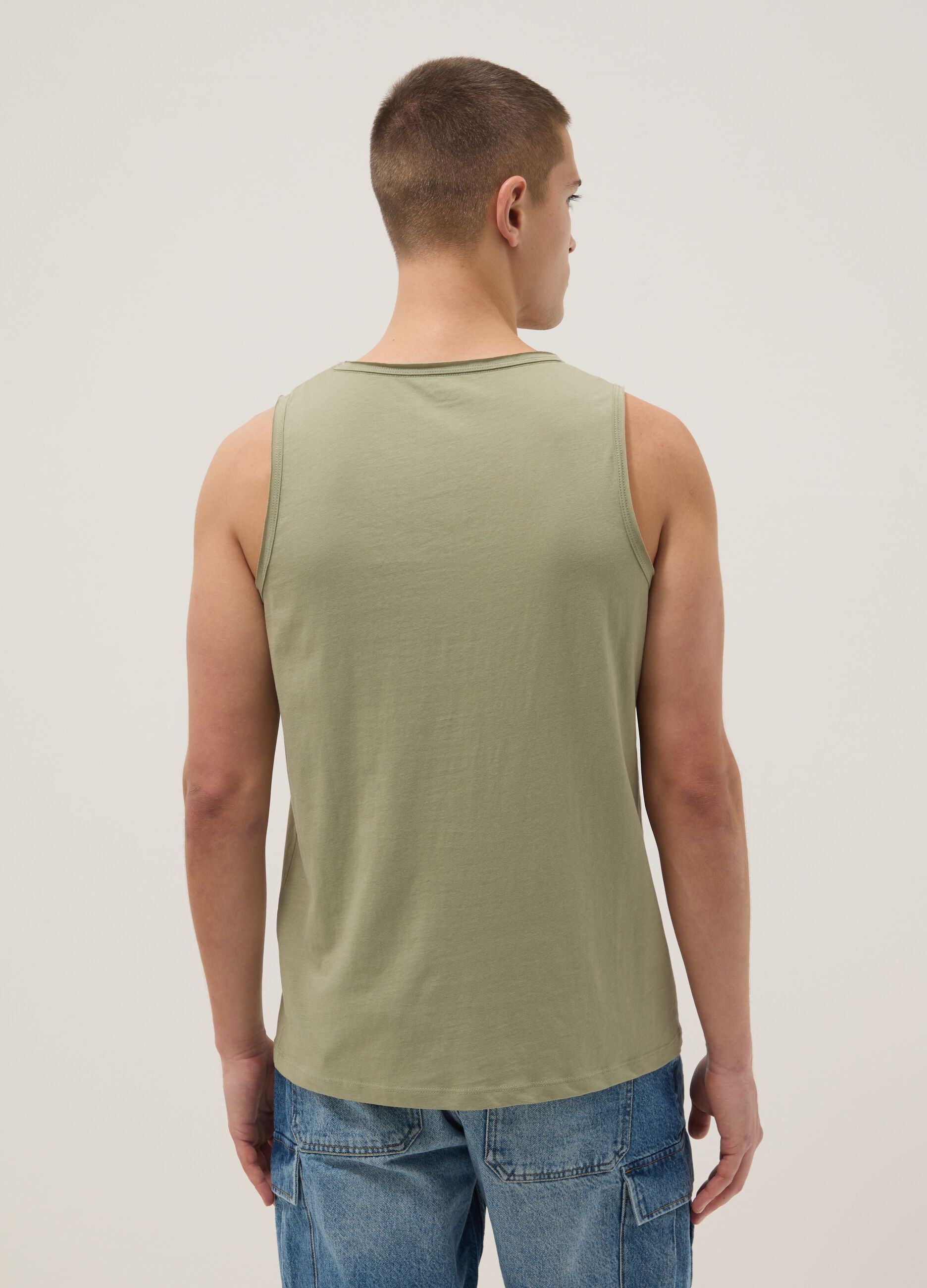 Green pure cotton vest top
