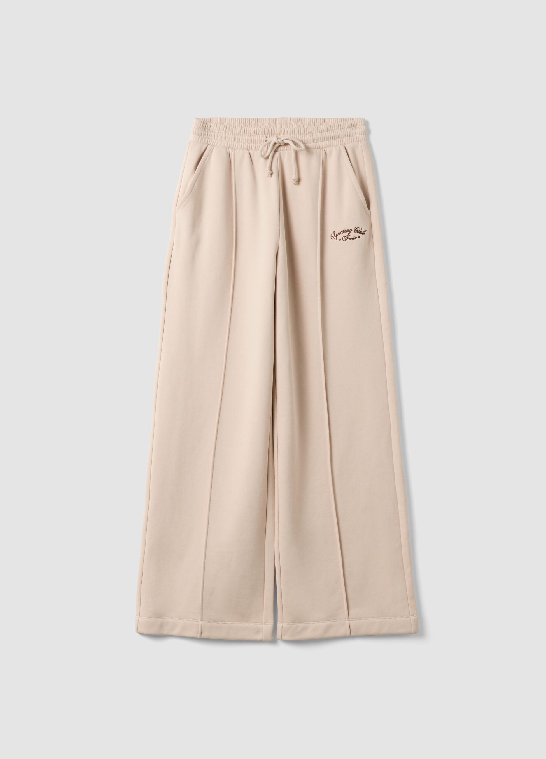 Beige cotton-blend straight-fit joggers
