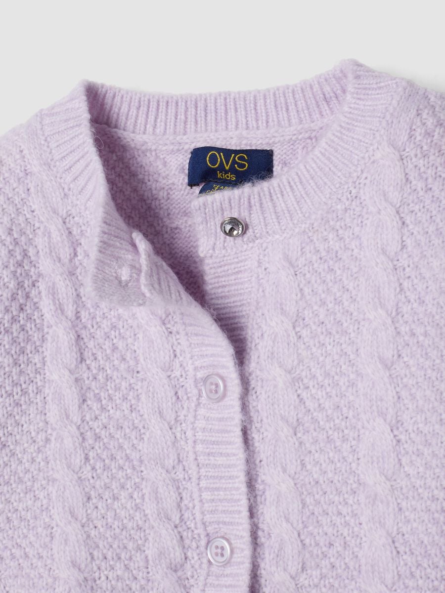 Purple cable-knit wool-blend cardigan with buttons, regular fit_2