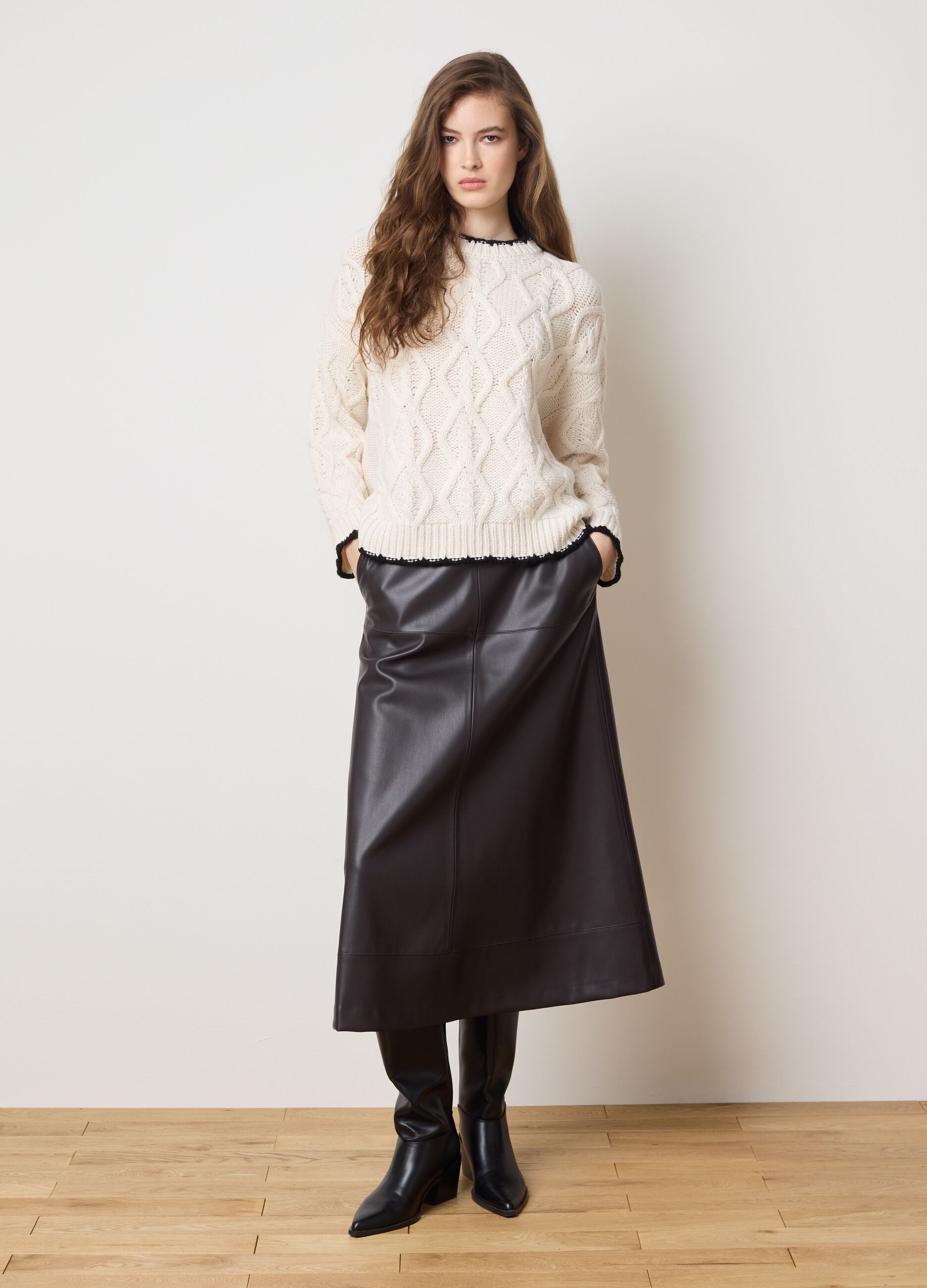 Long Brown Skirt with Side Pockets