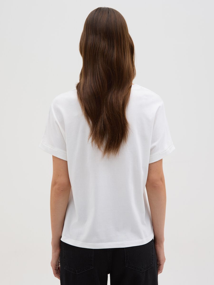 Women's White Cotton T-shirt Regular Fit with Embroidery_3