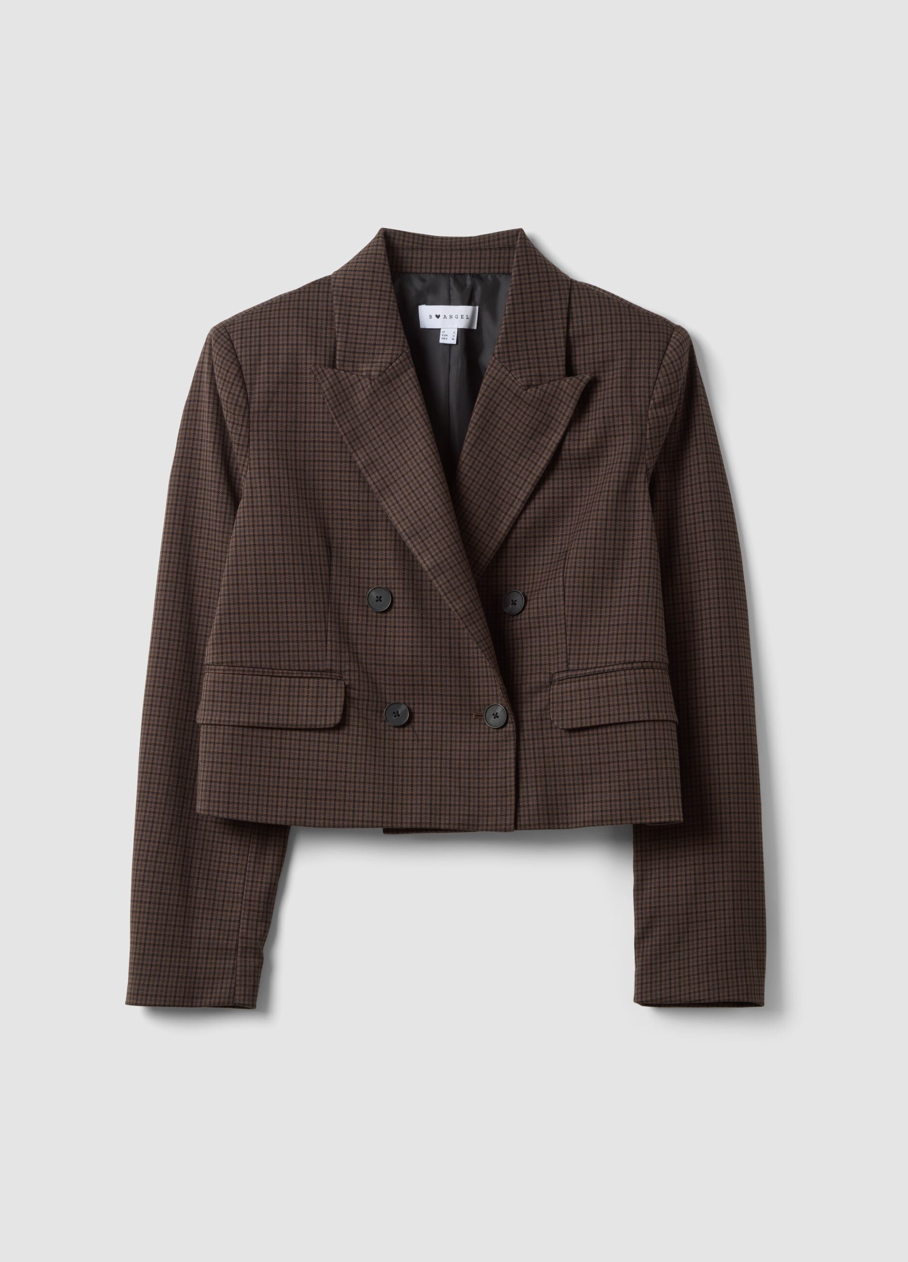 Blazer crop marrone in viscosa elasticizzata