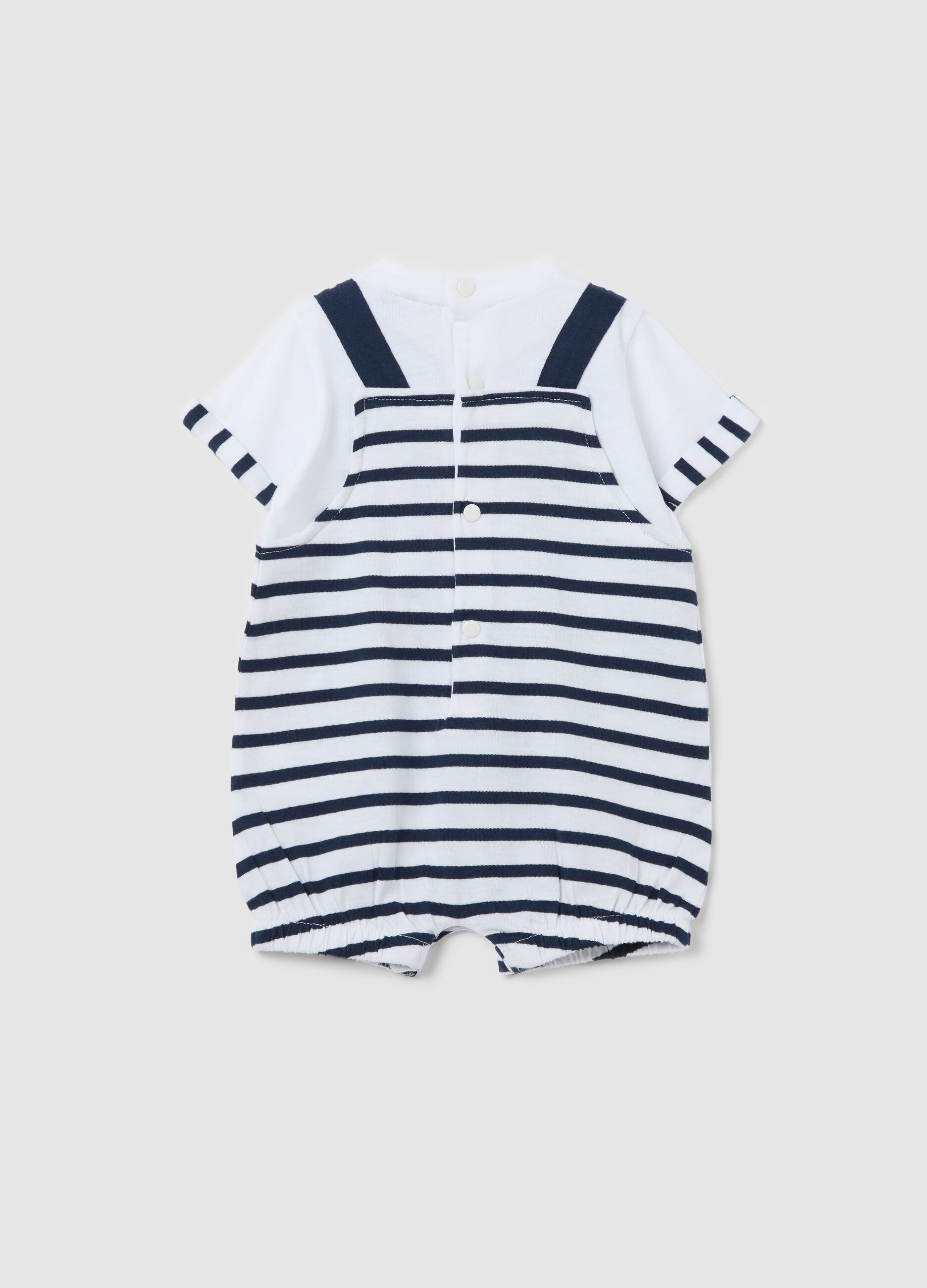 Cotton onesie with white and blue stripes