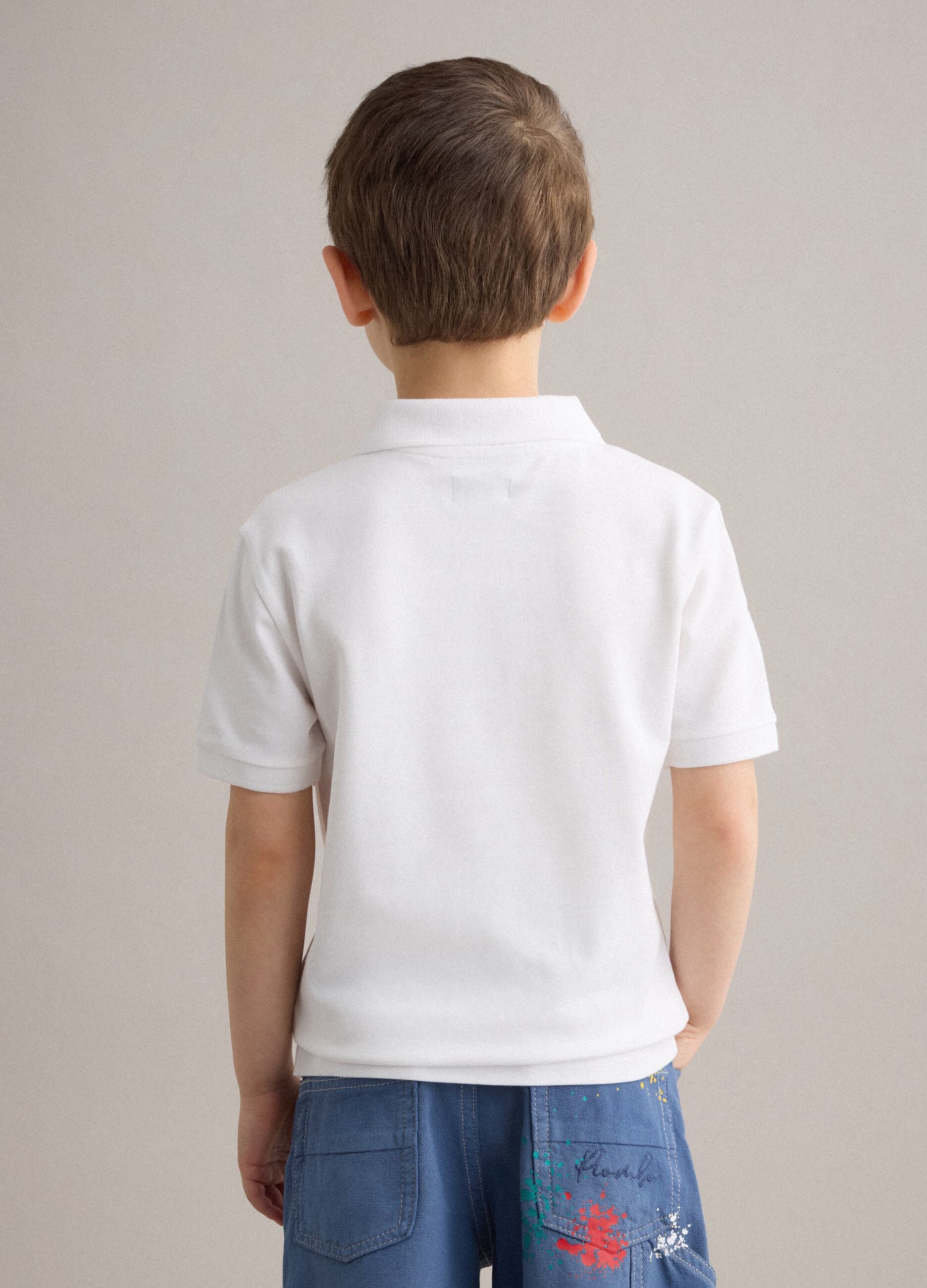 Polo in cotone elasticizzato bianca da bambino regular fit