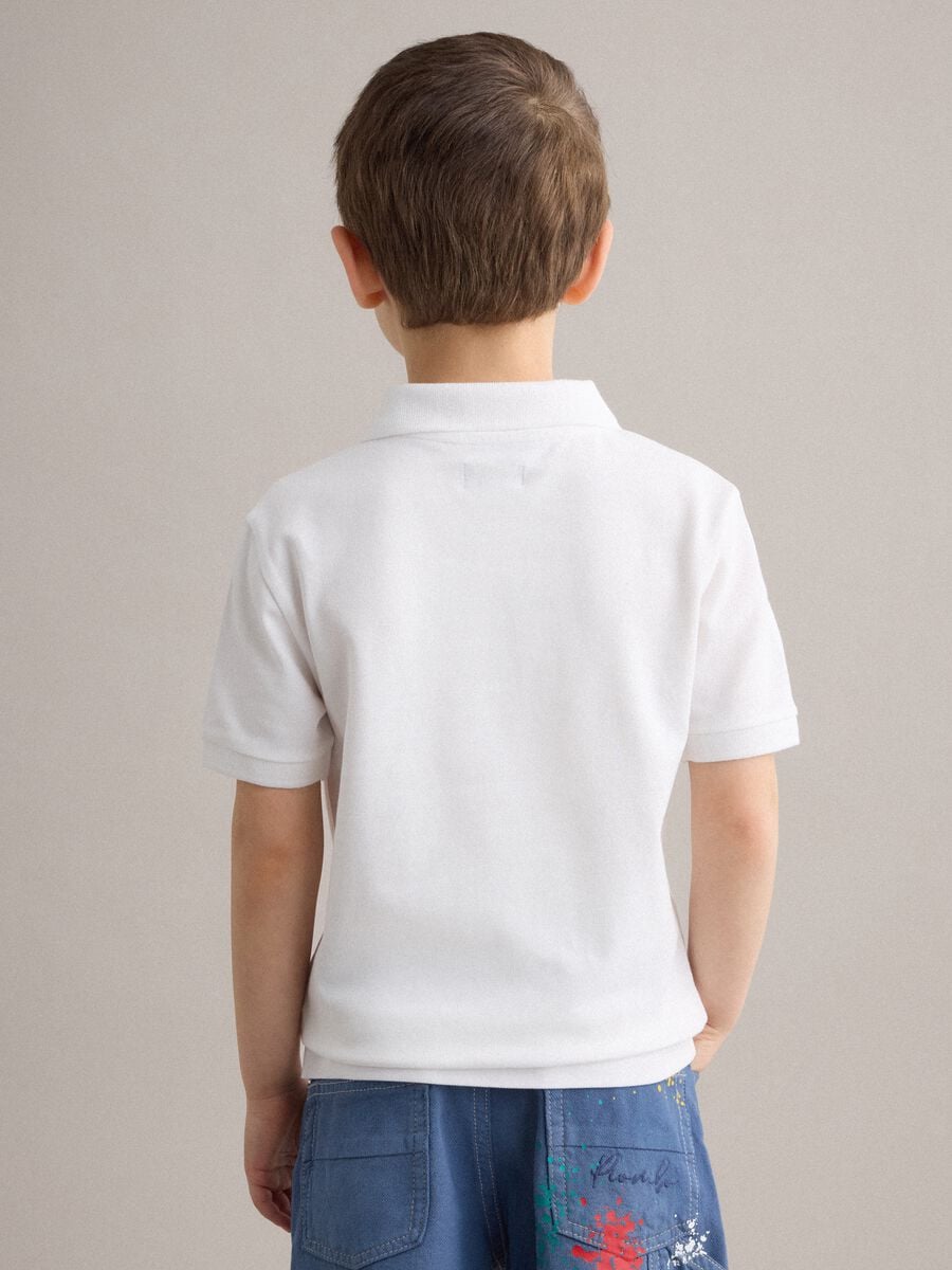 Stretch cotton white polo shirt for kids regular fit_2