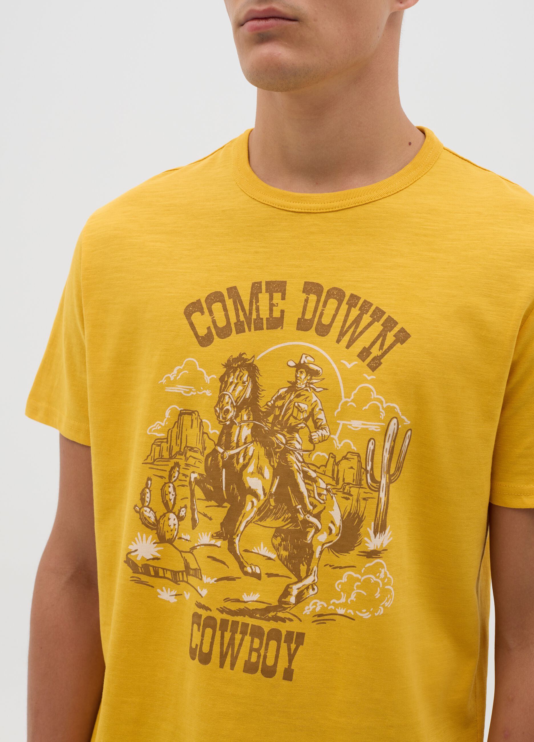 Yellow Cotton Short Sleeve T-shirt