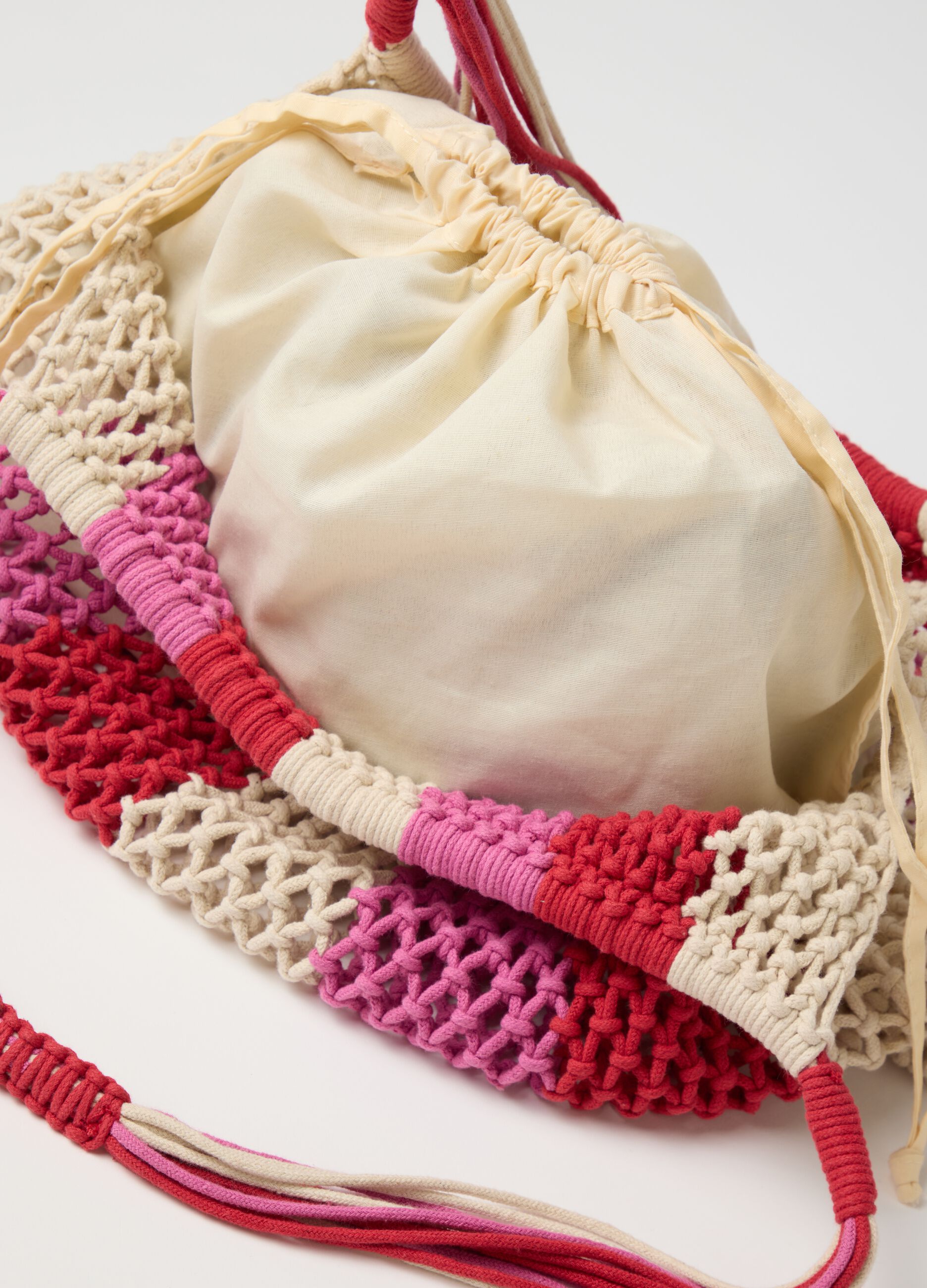 Borsa mare da donna in cotone multicolor con tracolla intrecciata