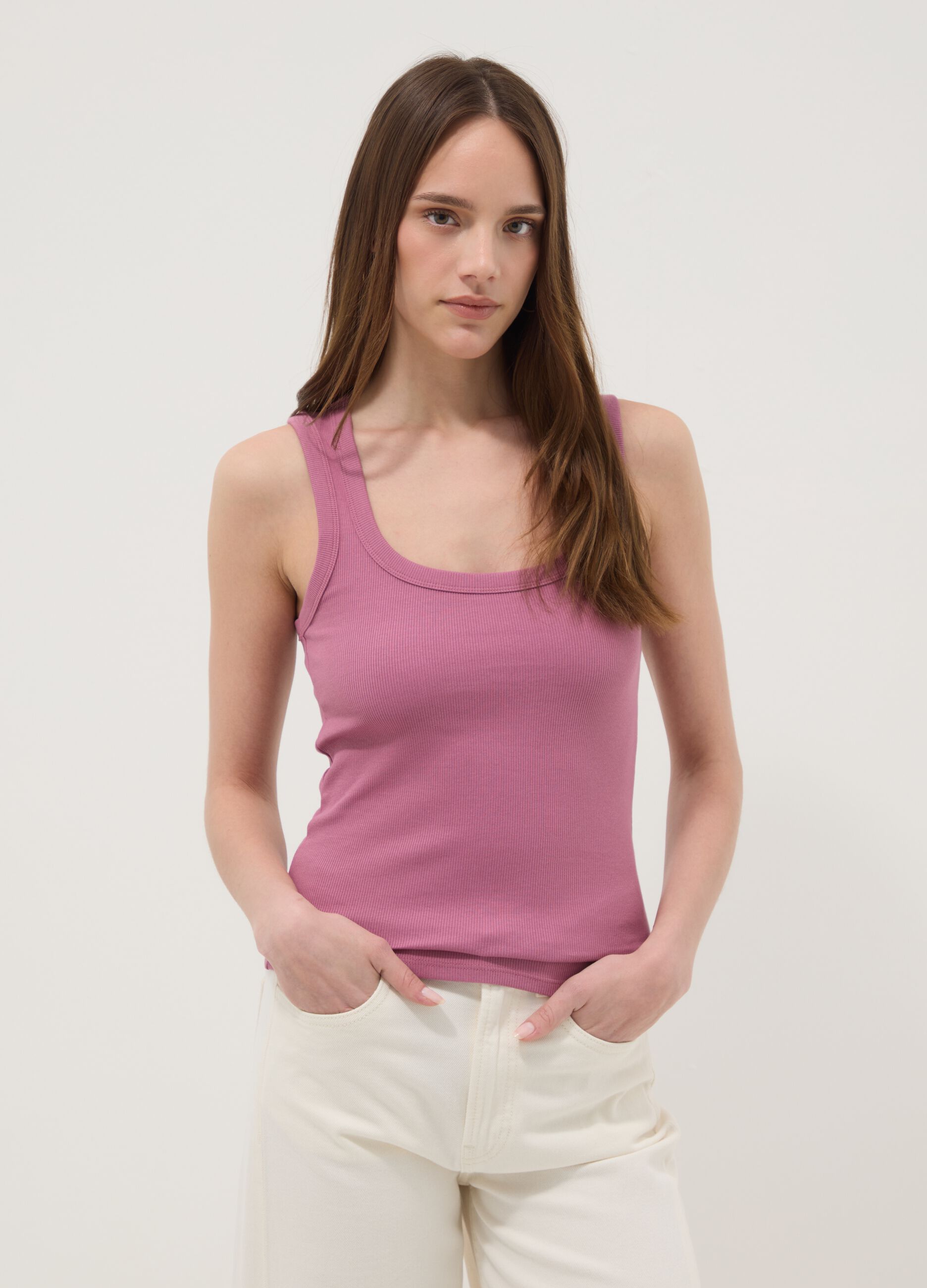 Tank top rosa in cotone elasticizzato fitted