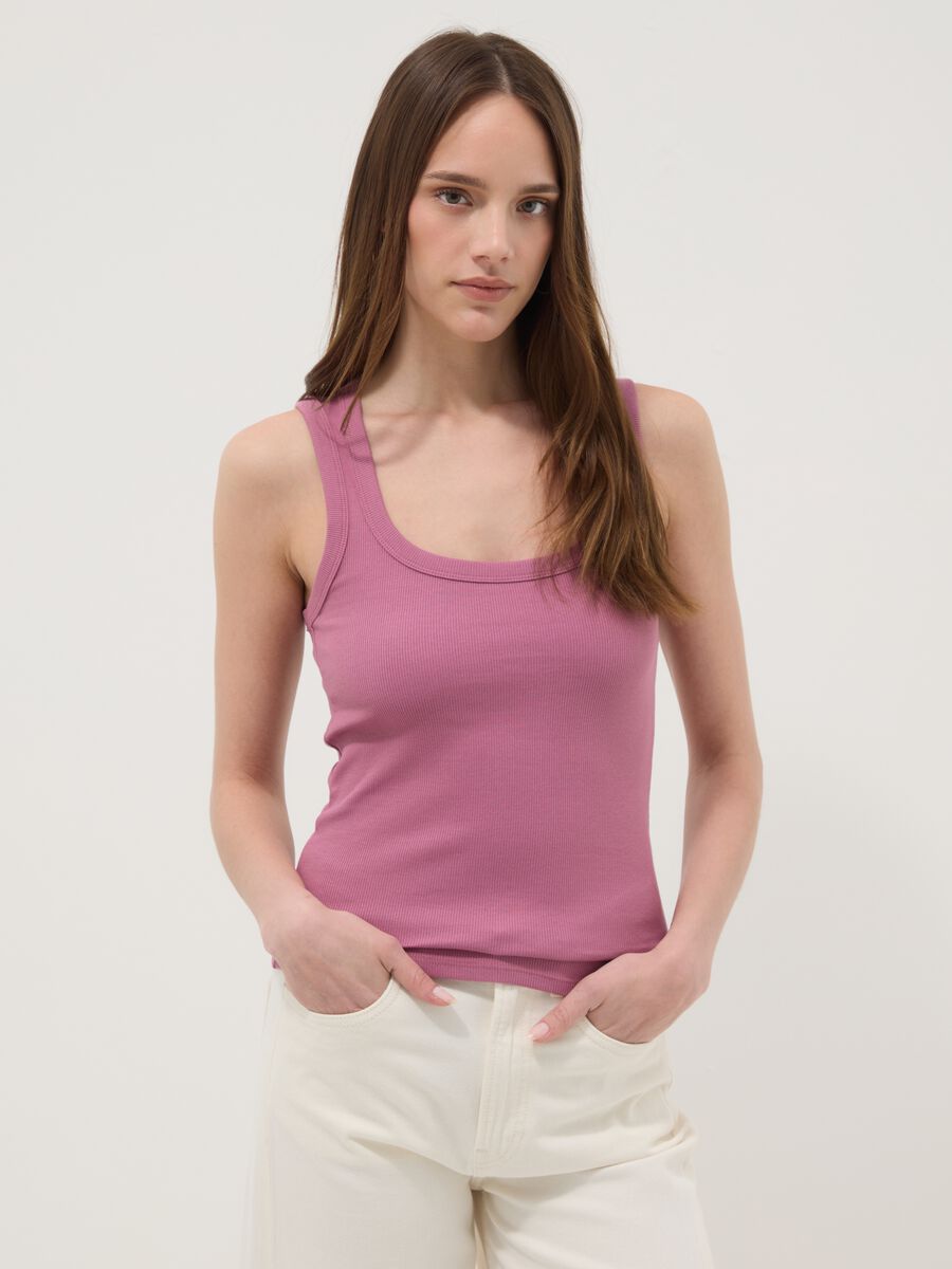 Tank top rosa in cotone elasticizzato fitted_3