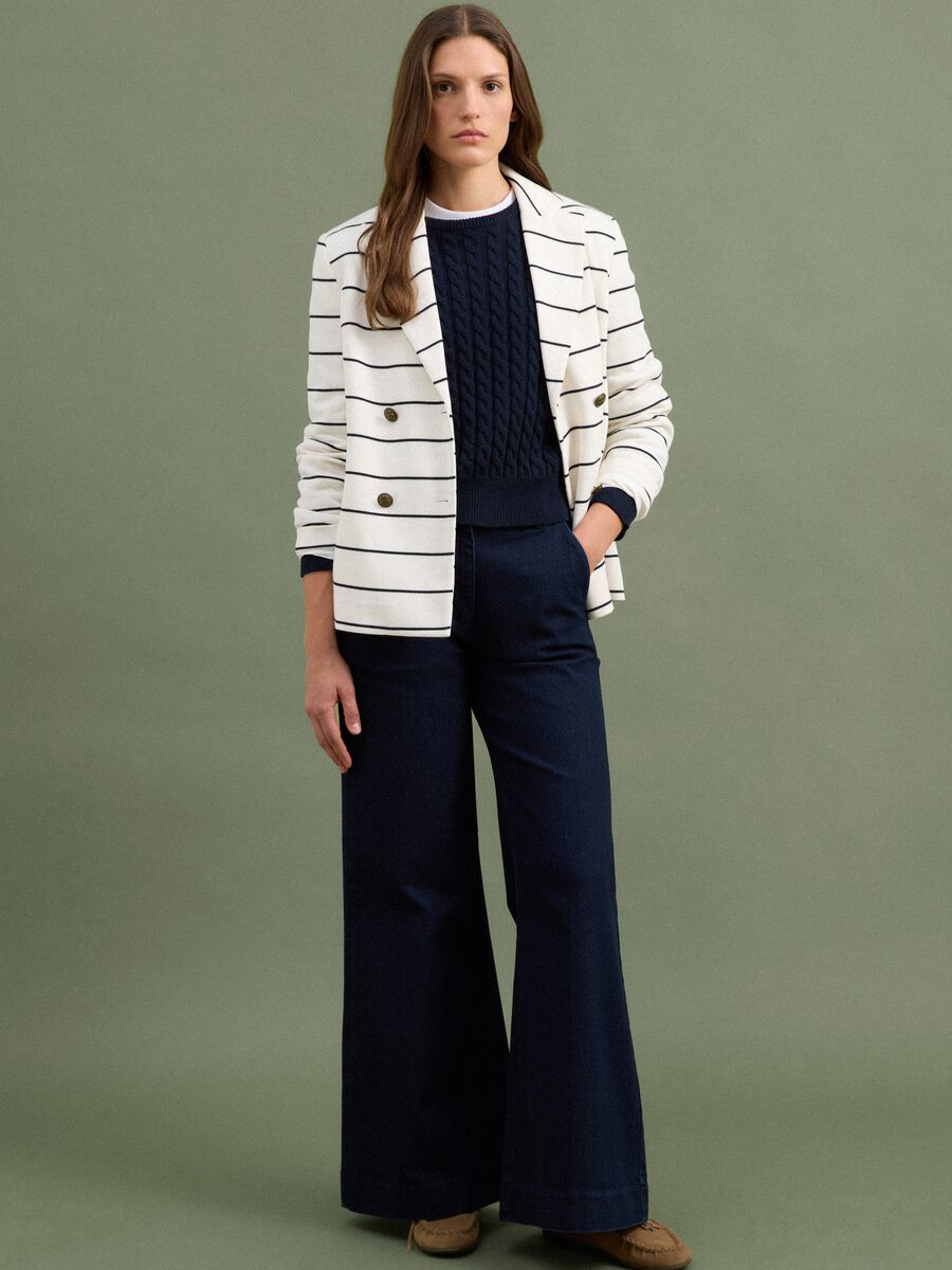 Blazer bianco a righe regular fit doppiopetto con rever classico_2