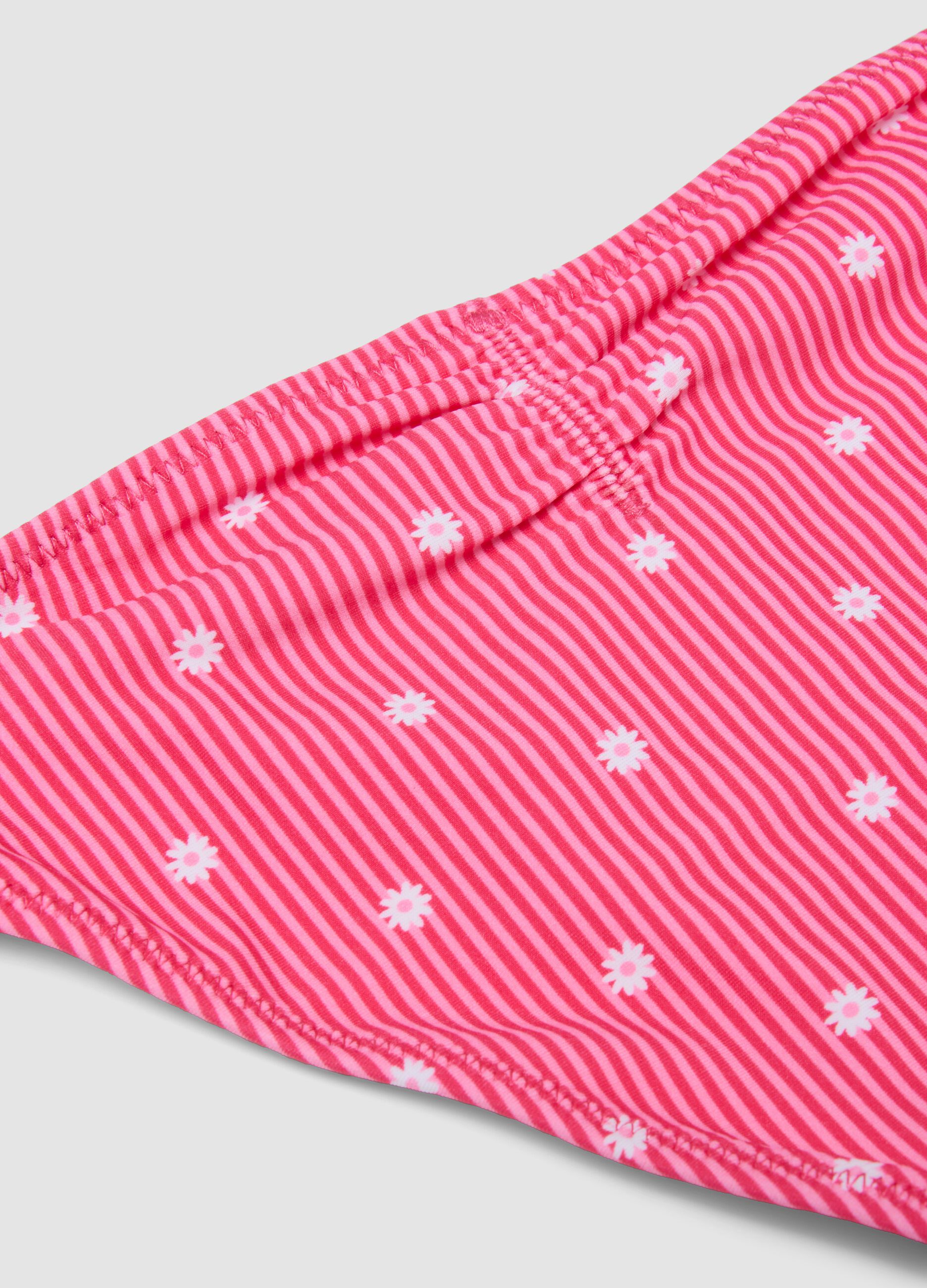 Pink striped stretch bikini with contrast flowers