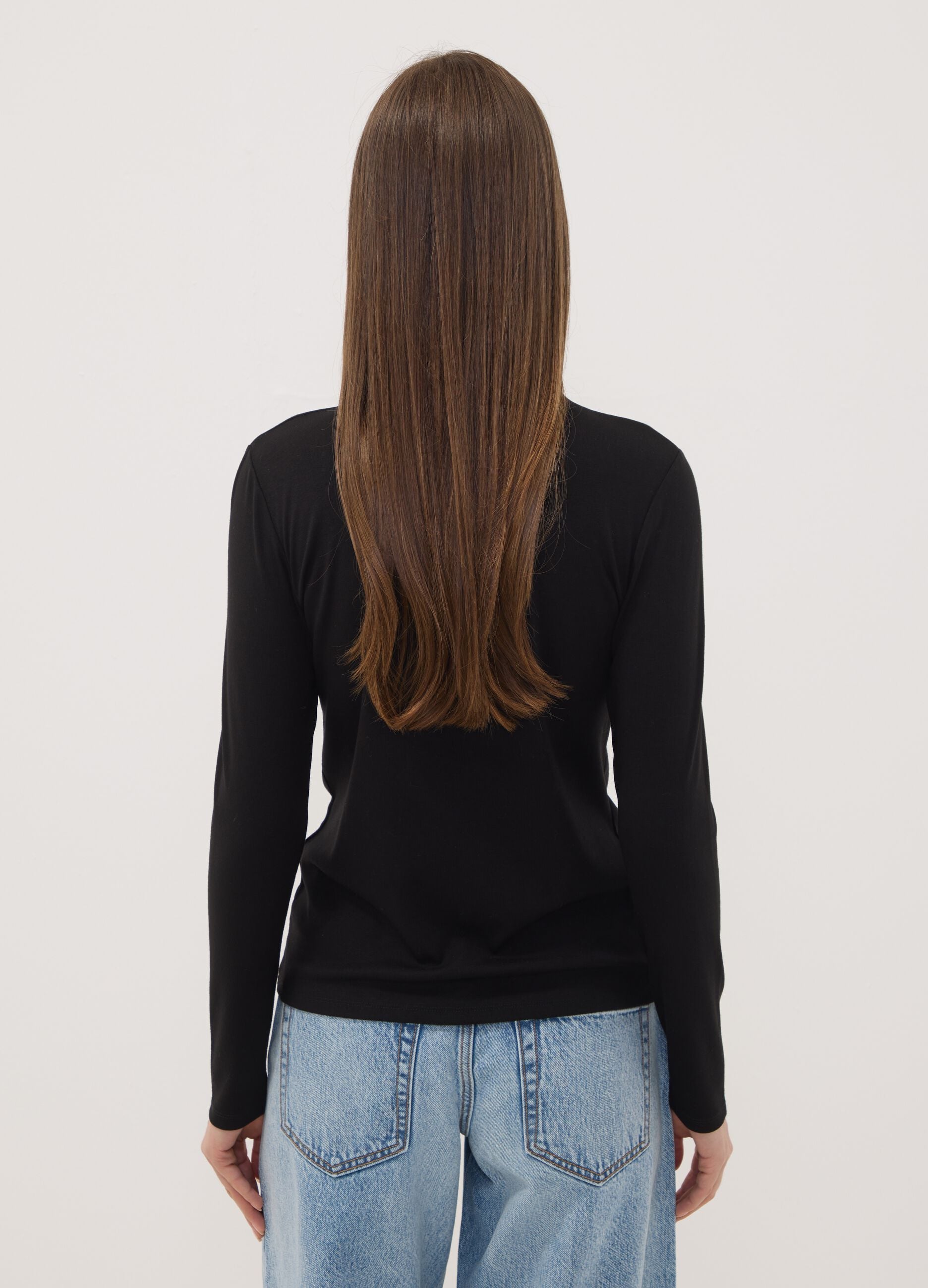 Black stretch viscose crew-neck T-shirt