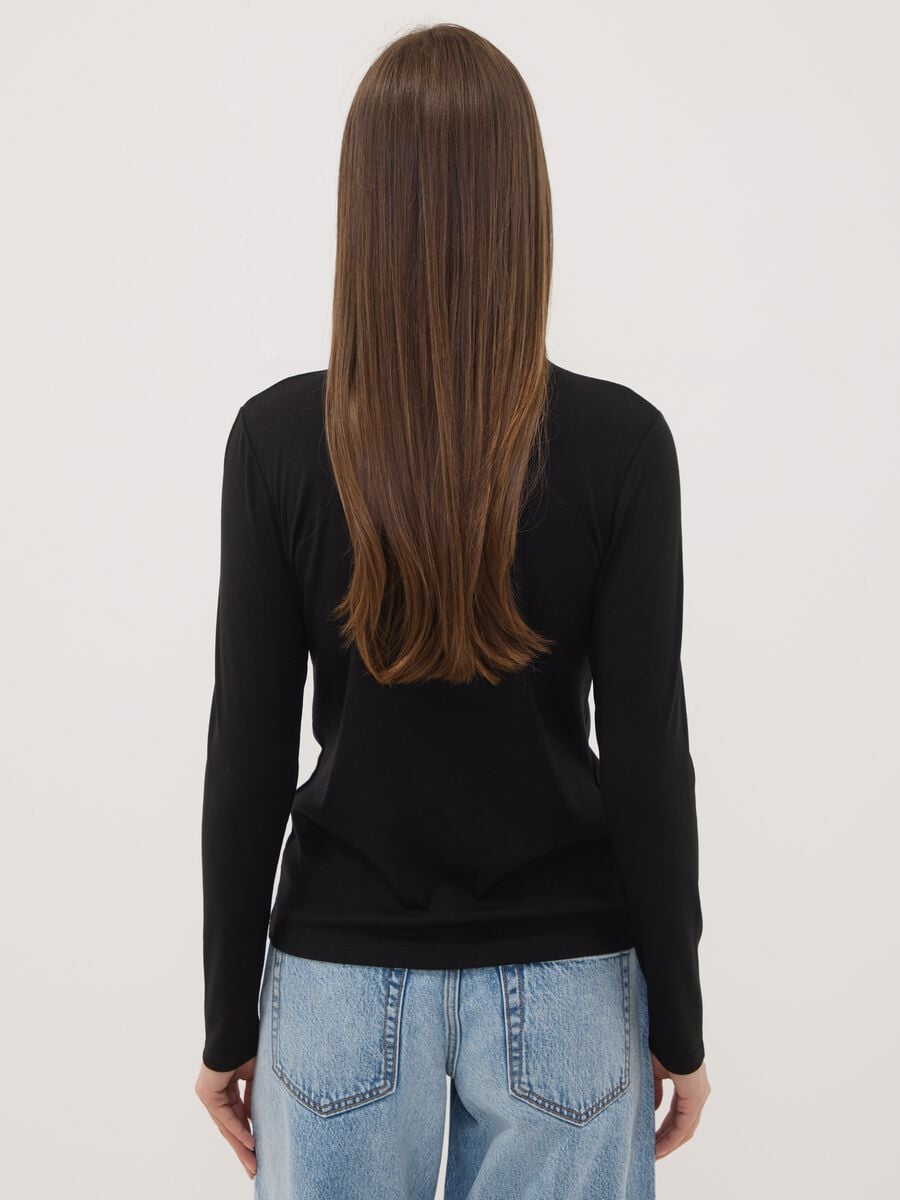 Black stretch viscose crew-neck T-shirt_3